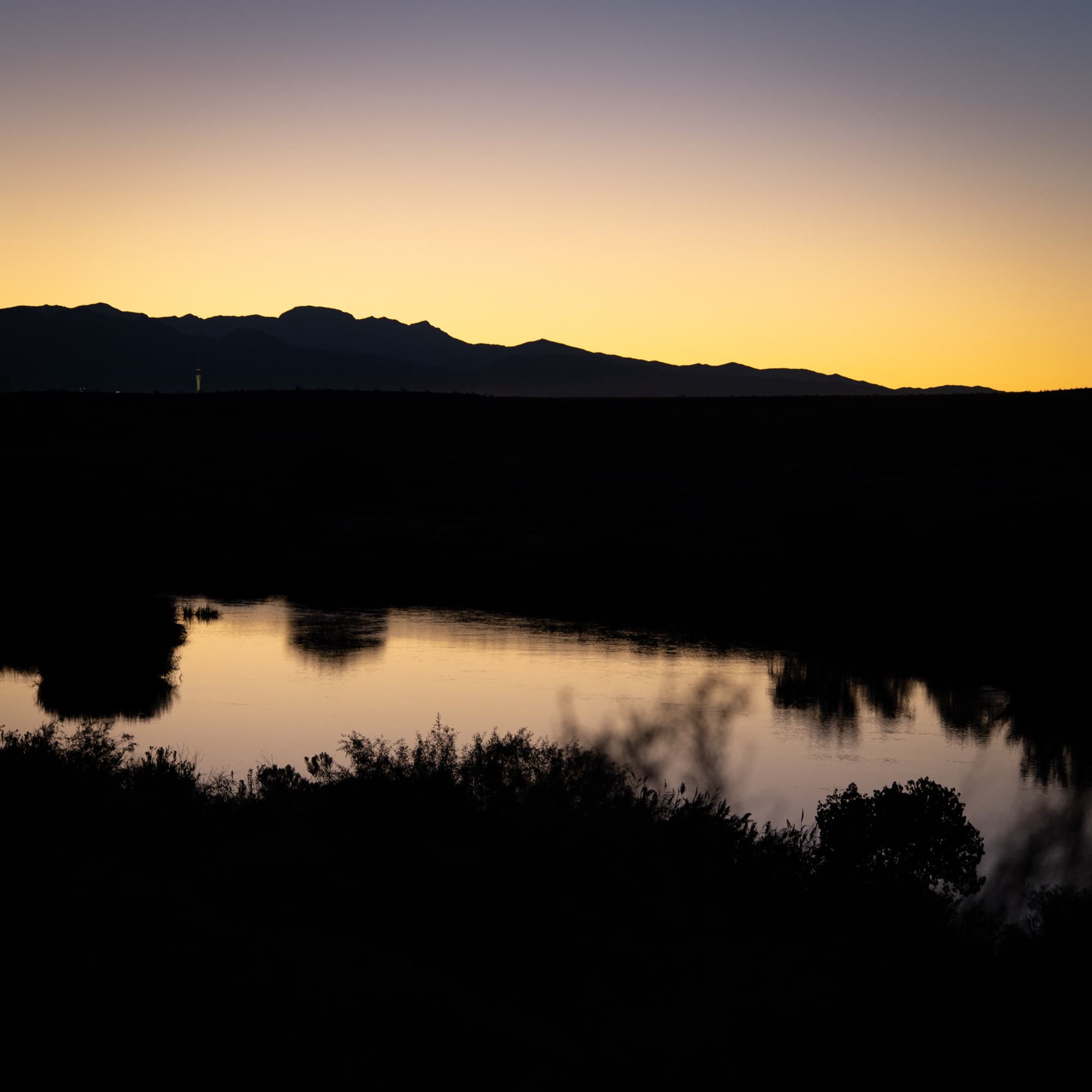 Sunset over the desert wetlands outside Las Vegas