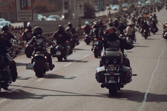 A long procession of cruisers filling the highway