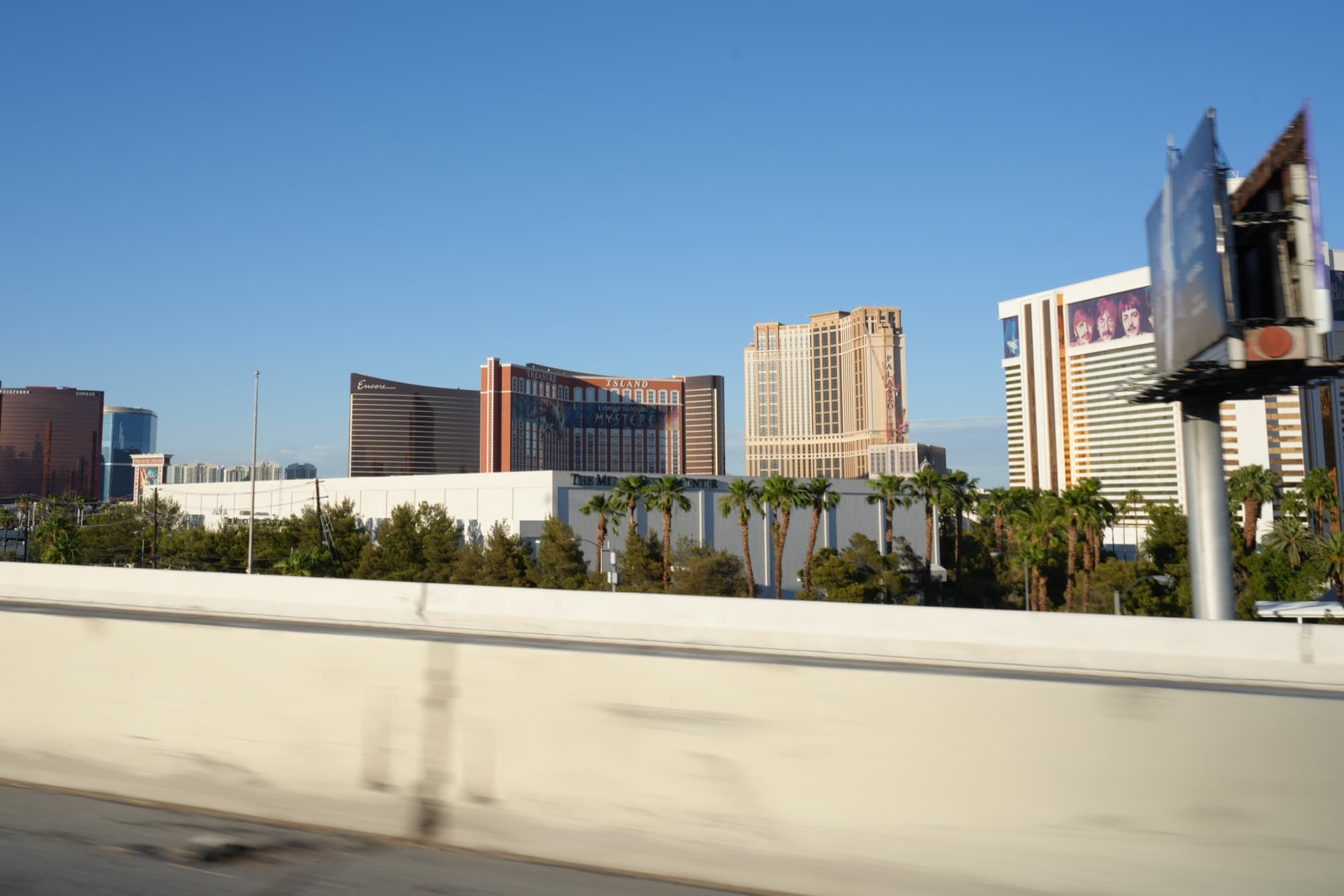 The Las Vegas Strip skyline seen from the freeway